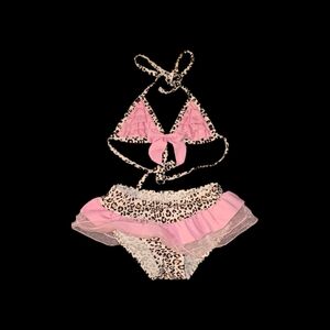 Leopard Print Pink Kids Bikini